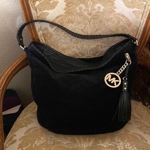 Black suede Michael Kors hobo bag